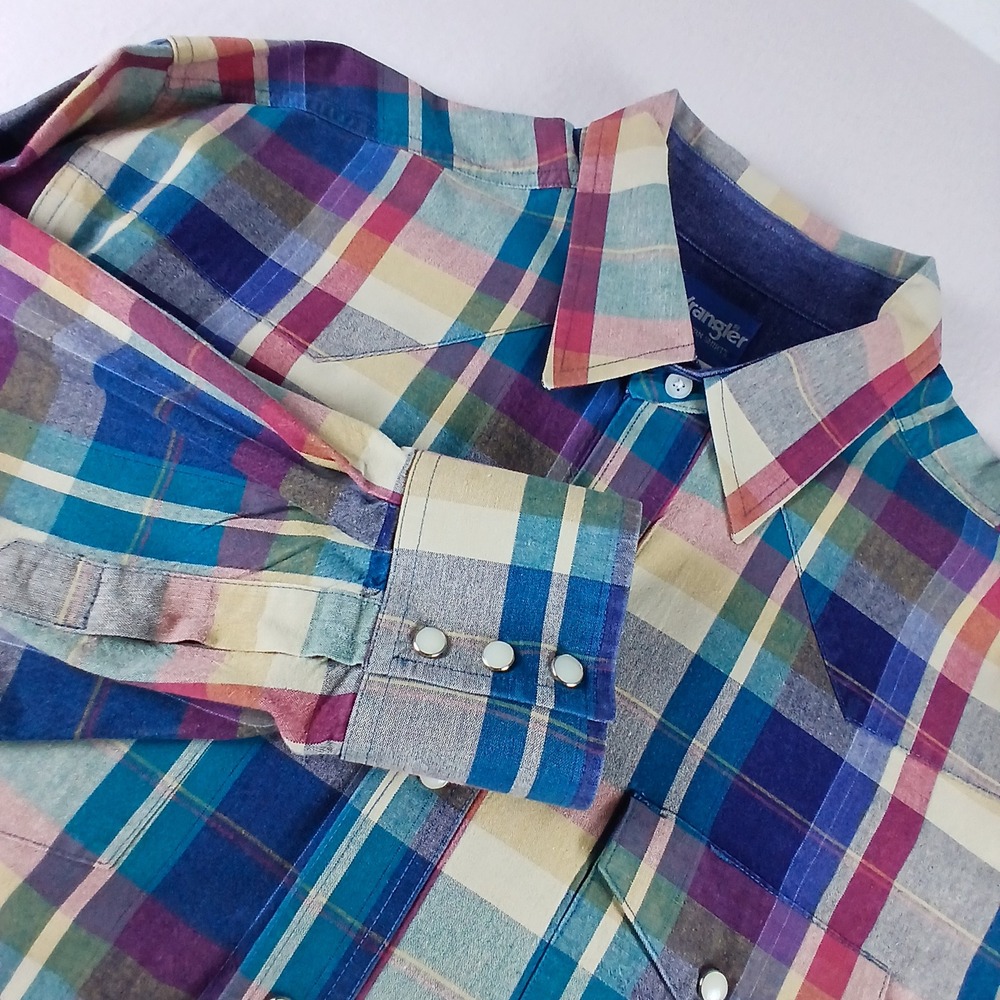 Wrangler Western Shirt Mens XL Multicolor Plaid Pearl Snap Long Sleeve MG3101M